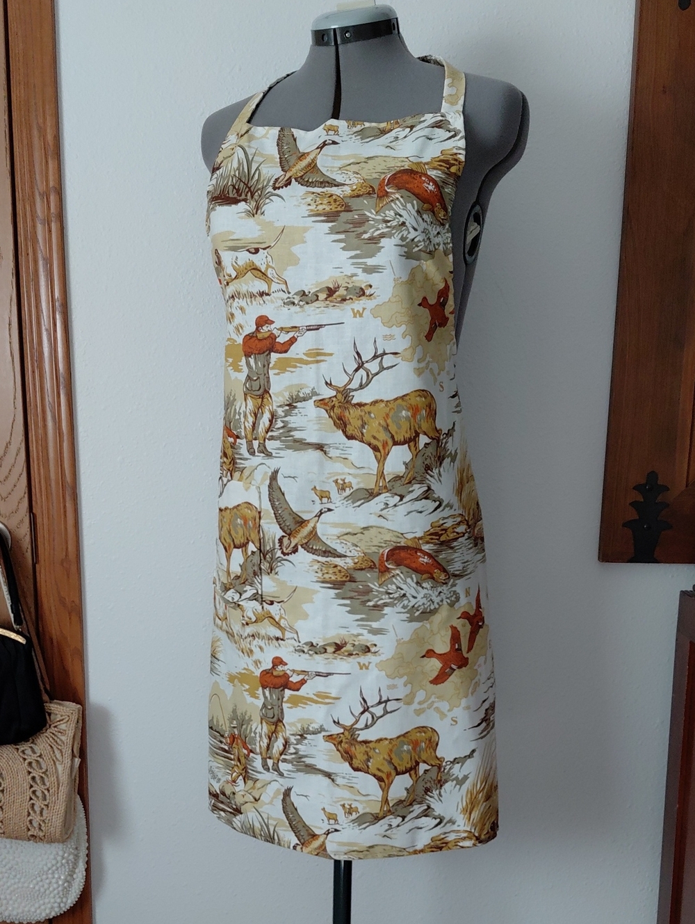 Wildlife, Hunting, and Fishing Print Vintage Homemade Apron